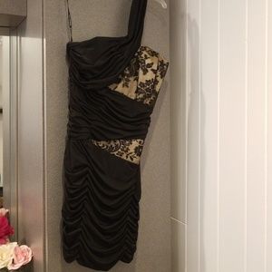 Black and goldish lace one shoulder dress